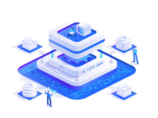 People working in digital money mining farm  Illustration