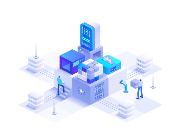 People working in digital money mining farm  Illustration