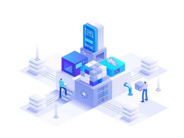 People working in digital money mining farm  Illustration