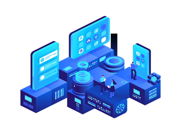 People working in farm for mining digital money  Illustration