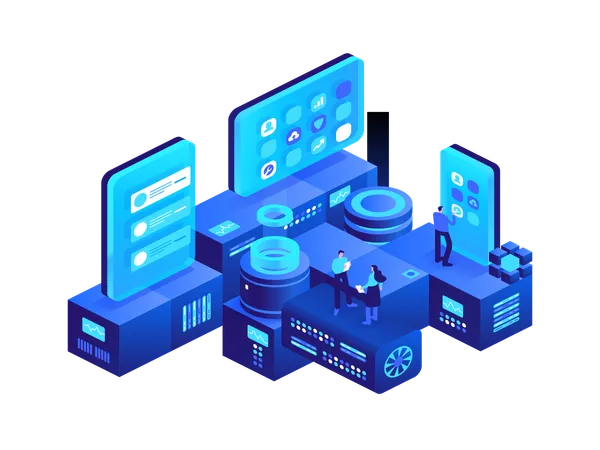 People working in farm for mining digital money  Illustration