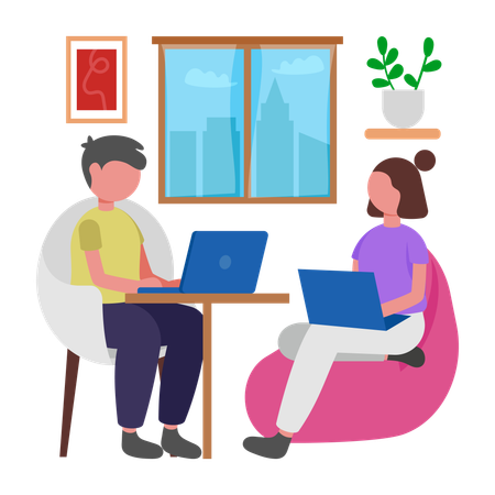 People working in Home Office co working  Illustration