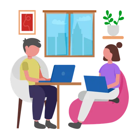 People working in Home Office co working  Illustration
