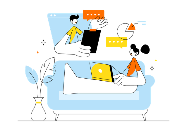 People working in Home Remote Working Setup  Illustration