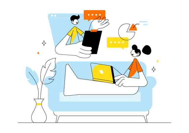 People working in Home Remote Working Setup  Illustration