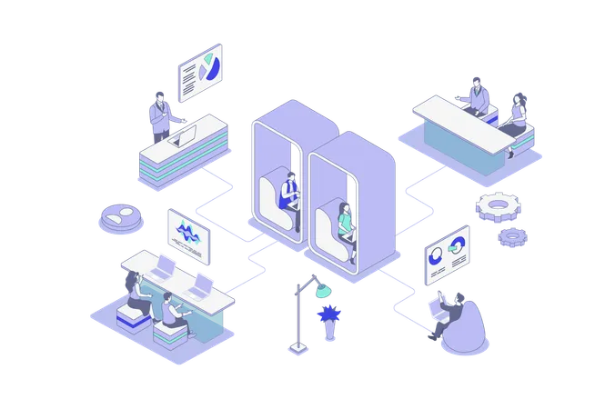 People working in open space office  Illustration