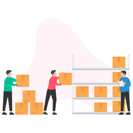 People working in parcel warehouse  Illustration