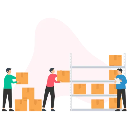 People working in parcel warehouse  Illustration