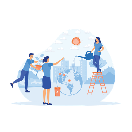 People working in saving environment  Illustration