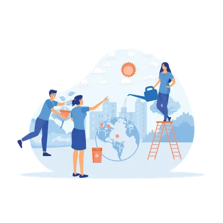 People working in saving environment  Illustration