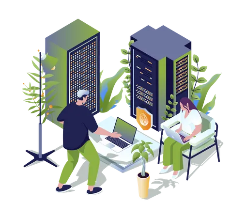 Data Center Web Concept In 3 D Isometric Design People Working In Server Room Maintains And Controls Of Processing Data At Hardware Hosting Service With Cyber Security Vector Web Illustration Illustration