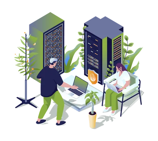 People working in server room  Illustration