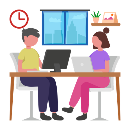 People working in Shared Workplace  Illustration