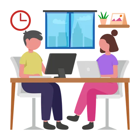 People working in Shared Workplace  Illustration