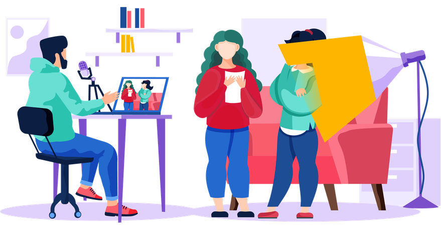 People working in video studio  Illustration