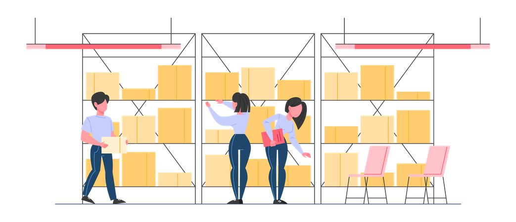 People working in warehouse Illustration