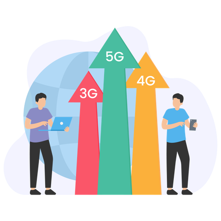 5G 네트워크에서 일하는 사람들  일러스트레이션