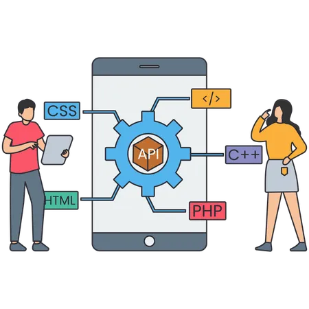 People working on api development  Illustration