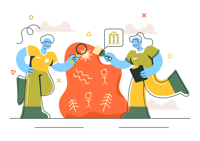 People working on Archeology report  Illustration