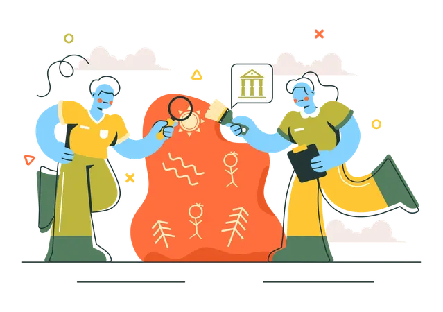 People working on Archeology report  Illustration