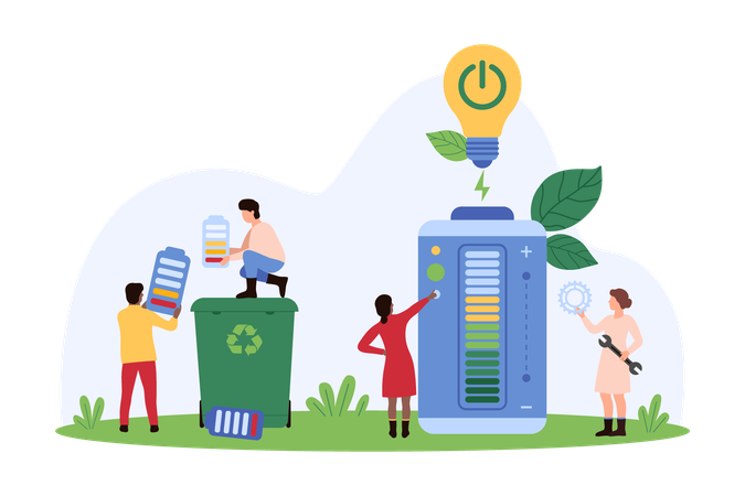 People working on battery recycling  Illustration