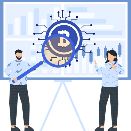People working on bitcoin data research  Illustration