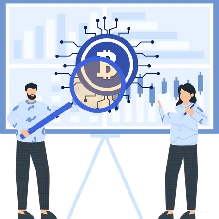 People working on bitcoin data research  Illustration