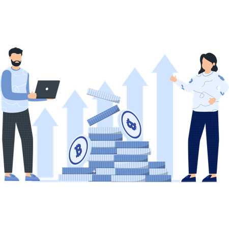 People working on bitcoin market  Illustration