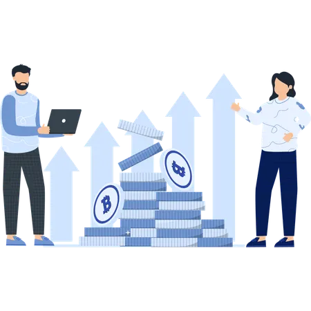 People working on bitcoin market  Illustration