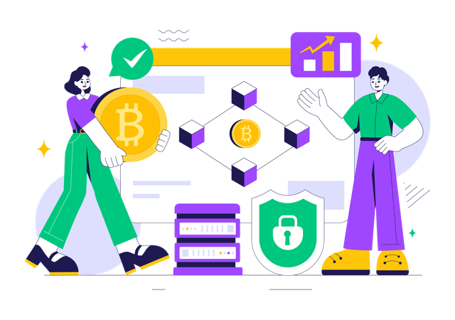 People working on Blockchain Technology  Illustration