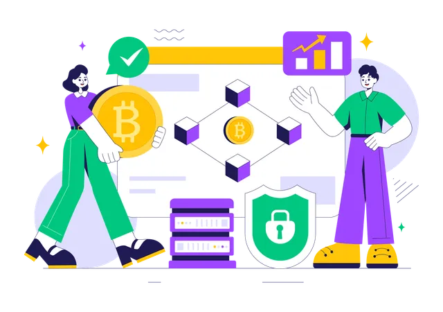 People working on Blockchain Technology  Illustration