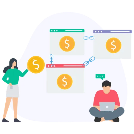 People Working on Blockchain Technology  Illustration