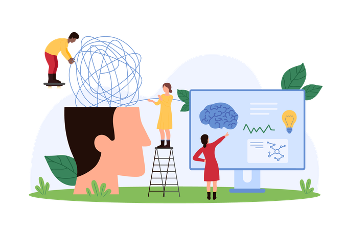 People working on brain research  Illustration