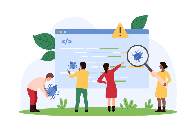 People working on Bugs search in software  Illustration