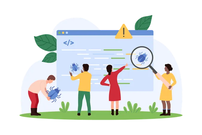 People working on Bugs search in software  Illustration