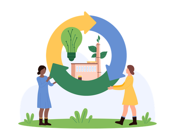 People working on circular economy development  Illustration