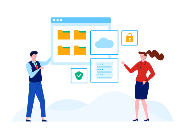 People working on cloud database security  Illustration