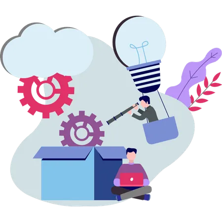 People Are Working On Cloud Management Illustration