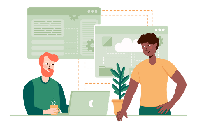 People working on cloud server  Illustration