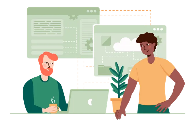 People working on cloud server  Illustration