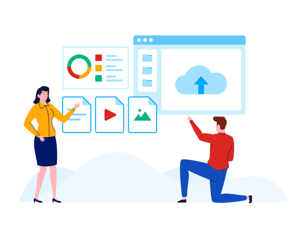 People working on cloud storage  Illustration