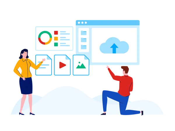 People working on cloud storage  Illustration