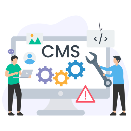 CMS システムに取り組んでいる人々  イラスト