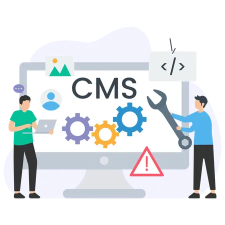 CMS システムに取り組んでいる人々  イラスト