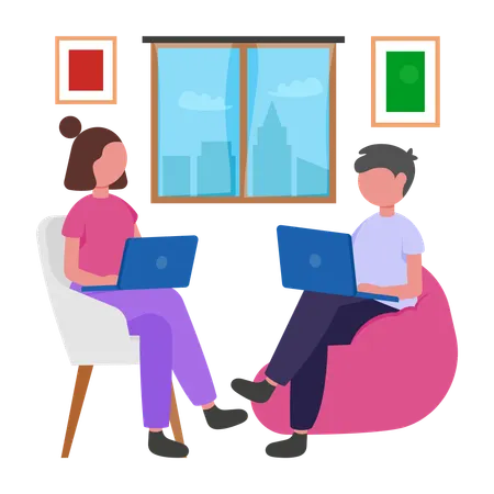 People working on Co Working Space  Illustration