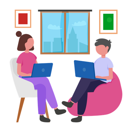 Co Working Space에서 일하는 사람들  일러스트레이션