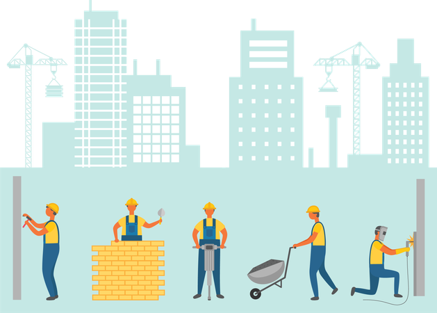 People Working on Construction of New Buildings  Illustration