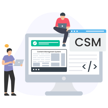 People working on content management system  Illustration
