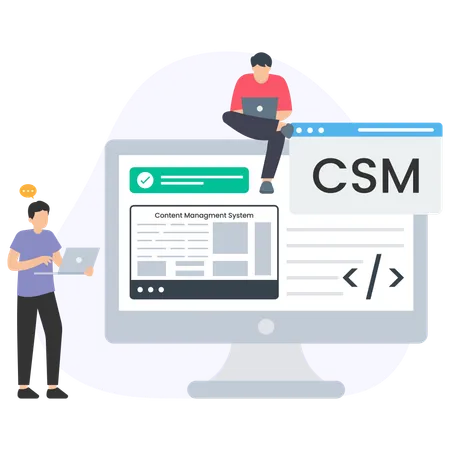 People working on content management system  Illustration
