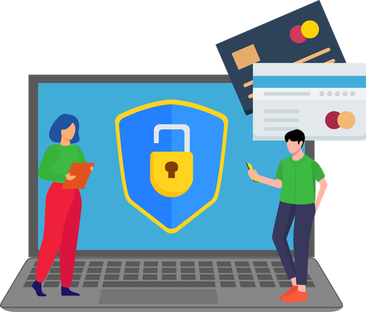 People working on credit card security  Illustration